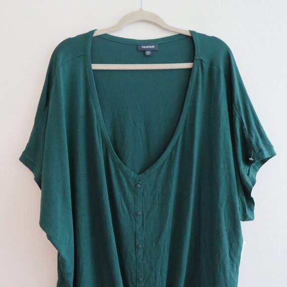 MODCLOTH Kelly Green Tie Front Button Blouse Top Stretch Travel - Size 4X NWOT - Picture 3 of 16